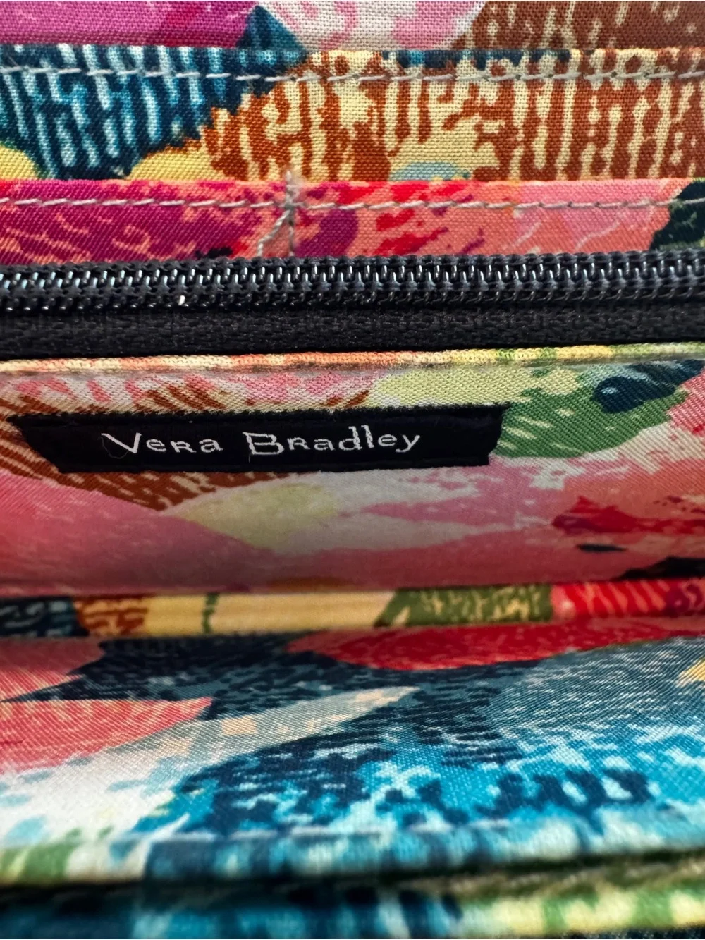 Vera Bradley Classic Navy Quilted Floral Embroidered RFID Zip Around Wallet